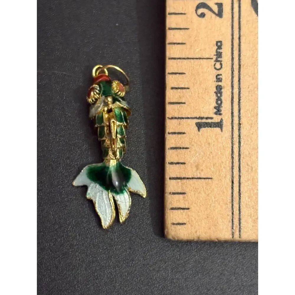 Vintage Articulated Enamel Fish Charm Pendant green